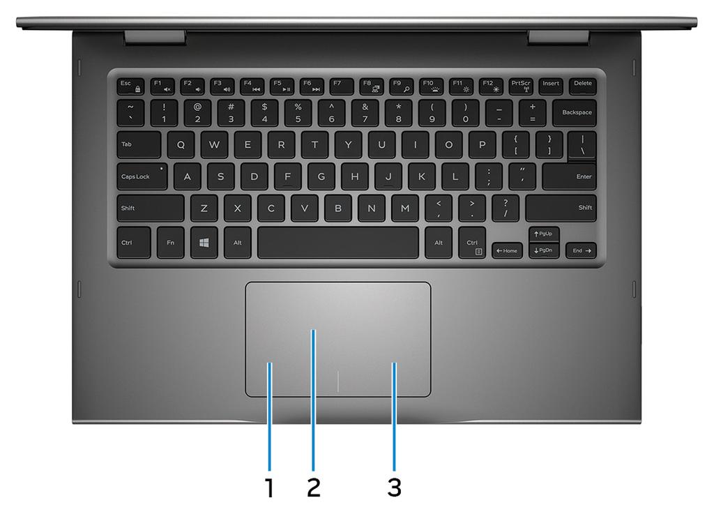 Basis 1 Linker Mausklickbereich Drücken Sie hier, um mit der linken Maustaste zu klicken. 2 Touchpad Bewegen Sie den Finger über das Touchpad, um den Mauszeiger zu bewegen.
