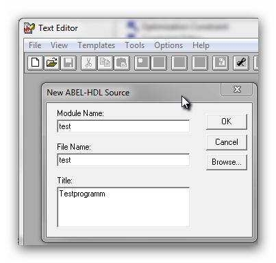 Nun öffnet sich der Text Editor, hier müssen noch Modul und File Name sowie optional ein Titel angegeben werden.