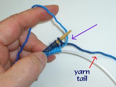 Turn back to the right side to begin knitting. 9. Round 1: Drop the yarn tail and let it dangle. Turn the needles so that needle #1 is on the top.