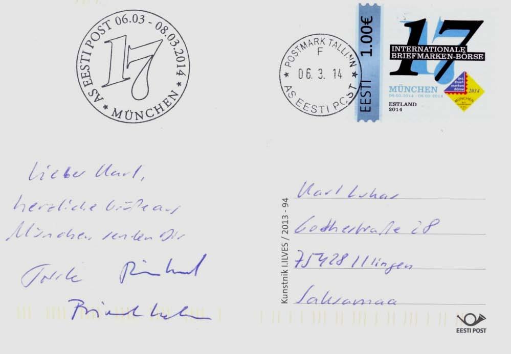 Diesen Anlass würdigte die Deutsche Post AG mit dem nachfolgend abgebildeten Sonderstempel mit einem Tallinner Motiv.