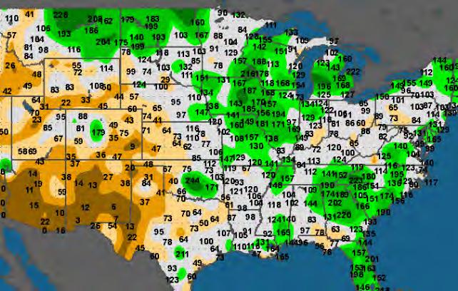 21.6.213 USA: Regen verzögerte Maisaussaat Aber Wasserreserven im Boden sehr gut Niederschlag von März bis Mai im Vgl. zum Durchschnitt (in %) Mais und Sojabohnen Quelle: MDA Chart 13 USA: Evtl.