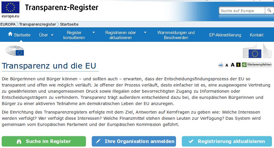 Lobbyregister in der EU - freiwillig Online unter
