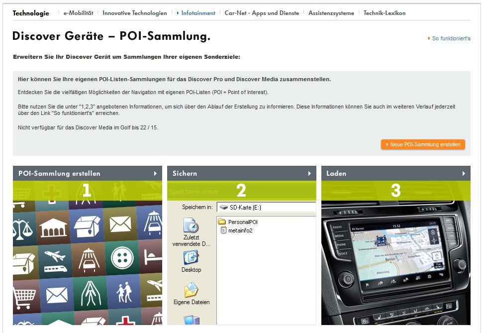 Als nächstes importieren wir die Listen auf der Internetseite von VW: http://webspecial.volkswagen.de/infotainment/de/de/manuals/navcompanion.html?