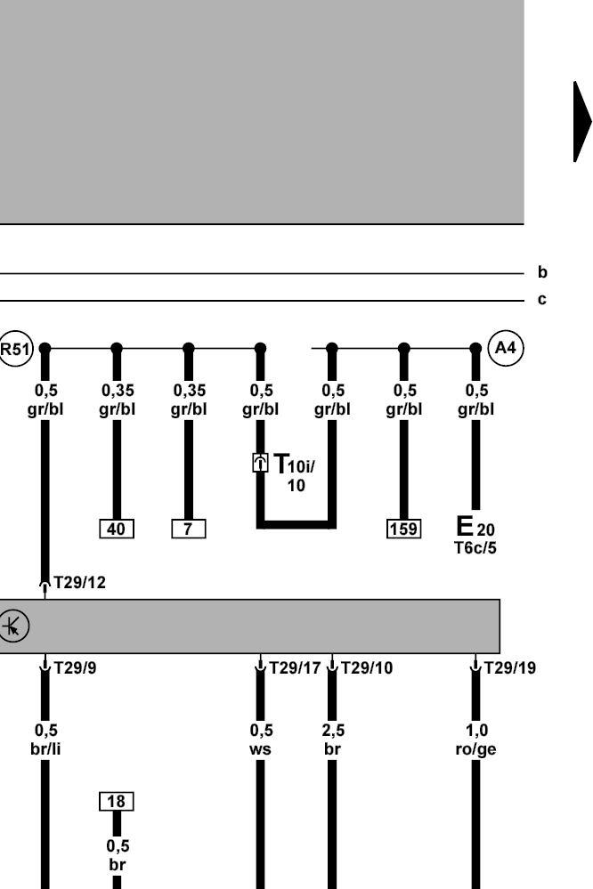 Steckverbindung, 10-fach, schwarz, Kupplungs- station A- Säule T12 - Steckverbindung, 12-fach, in der Fahrertür T29 - Steckverbindung, 29-fach V17 - Motor für Spiegelverstellung