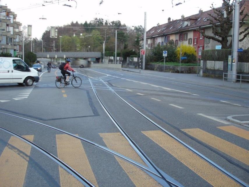 tram tracks and cycling crossing the tracks is