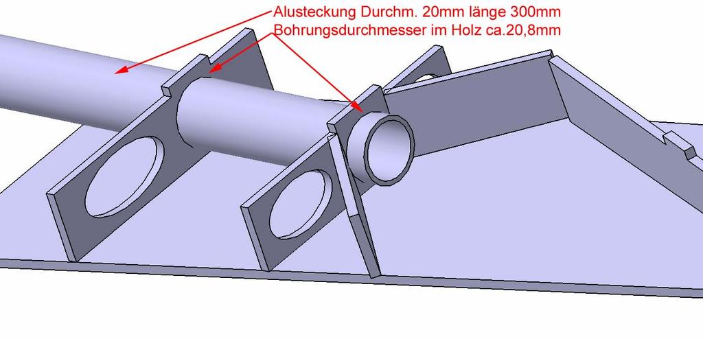 Jetzt kann schon das Steckungsrohr eingeschoben und verharzt werden. Die V Stellung von ca.