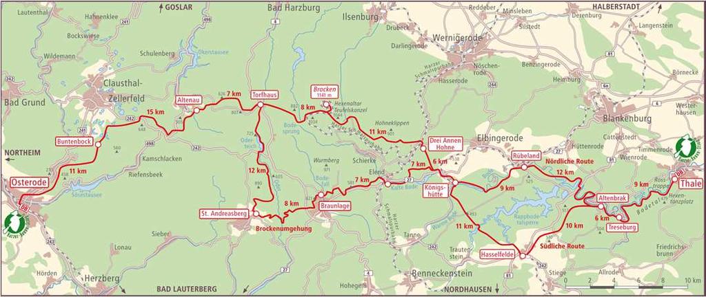 Der Harzer-Hexen-Stieg Start-/Zielorte: Osterode am Harz und Thale