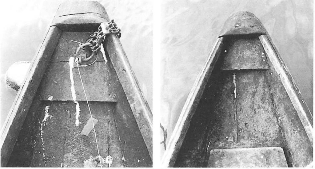 299 Für die von Raudenkalb gelieferten Boote gilt, daß die Bordkante in der Regel an der hinteren Heb 1 cm bis 2 cm niedriger lag als an der vorderen Heb. Gleiches trifft auf die Bootsenden zu.