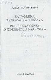 - Beograd : Nolit, 1979 (Beograd : Kultura). - XXXII, 193 str. ; 20 cm. - (Biblioteka Nomos ; 1) I 22114 Zatvorena trgovačka država. Pet predavanja o određenju naučnika / preveo Danilo N. Basta.