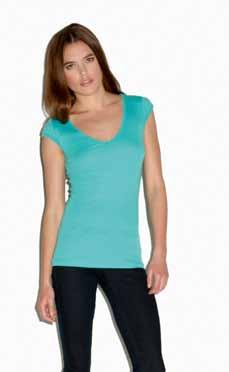 s V-Neck T-Shirt Mild 100% halbgekämmte Baumwolle 150 g/m² SOL S Lang geschnitten Cap-Sleeve-Ärmel Offene raw-cut Abschlüsse Alaskan Blue