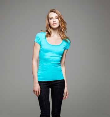 Blue Sorbet Plum Teal SF213 SK213 Ladies Slounge T Shirt Top BL8703 8703 Sheer Rib Scoop Neck T-Shirt 140 g/m² SF