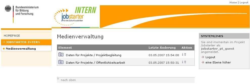 www.jobstarter.de/intern Unter Medienverwaltung finden Sie die Ordner Projektbegleitung und Öffentlichkeitsarbeit.