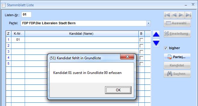 1 Zuordnung Kandidaten für Listen (optional) Wählen Sie die zur Liste gehörenden Kandidaten der Liste mittels der unter ALLE Kandidaten verwendeter Nummer zu.