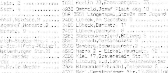 werder 3030 Walsrode, Geibel str. 83 05161-3711 Rogge Ursel*Zywietz,Tiegenhof,Badowskistr. 2 2400 Lübeck, Köni gsberger Str.