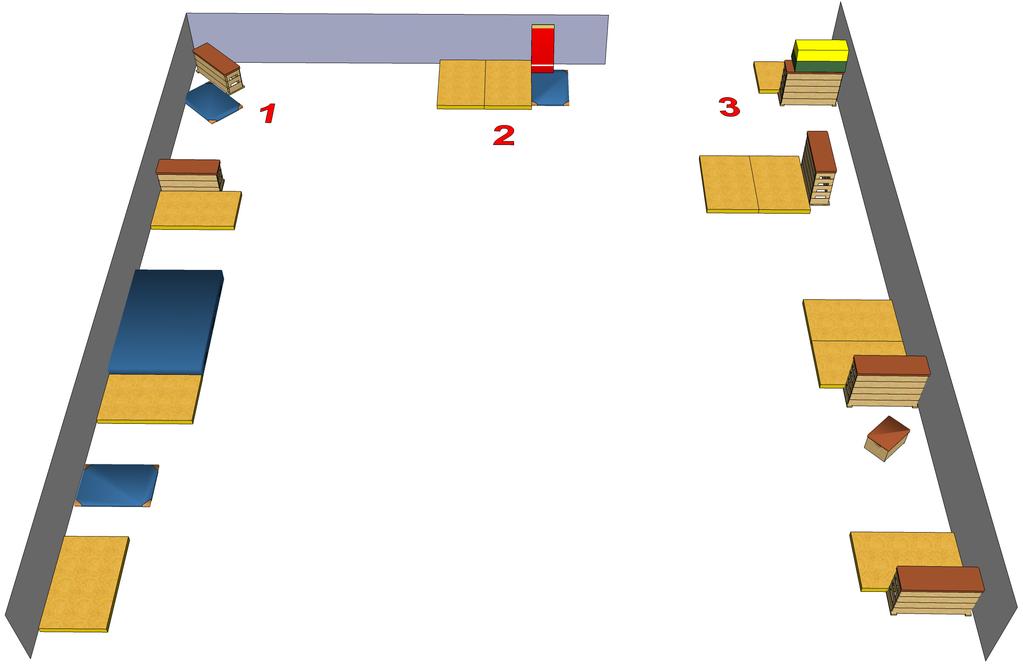 6. Stundenvorschlag Aufbauskizze kleiner Kasten Turnmatten Weichboden Sprungbrett große Kästen (3-tlg.) große Kästen (4-tlg.) große Kästen (5 tlg.