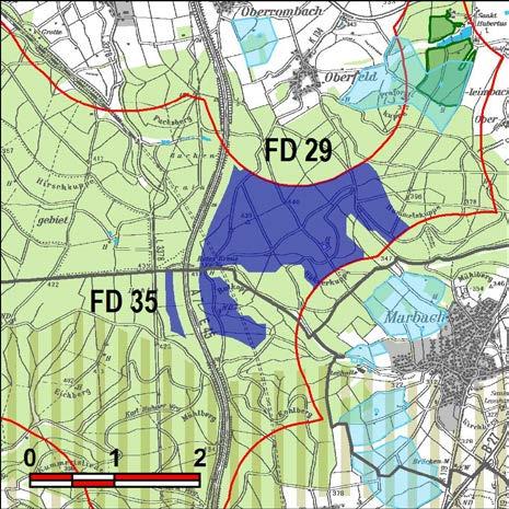 Kennung: FD 35 am Mühlberg Fulda Dietershan Flächengröße Suchraum: 584 ha Vorranggebiet: 9 ha 5,75 m/s bis unter 6,25 m/s Waldfläche zwischen Stromleitung, Landstraße und Autobahn A 7, nur umsetzbar