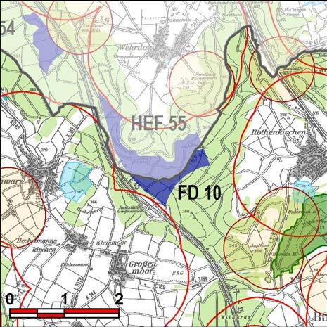 Kennung: FD 10 westlich Rothenkirchen Burghaun Großenmoor, Rothenkirchen Flächengröße Suchraum: 158 ha Vorranggebiet: 39 ha 5,75 m/s bis unter 6,25 m/s reine Waldfläche direkt an der Autobahn A 7 in