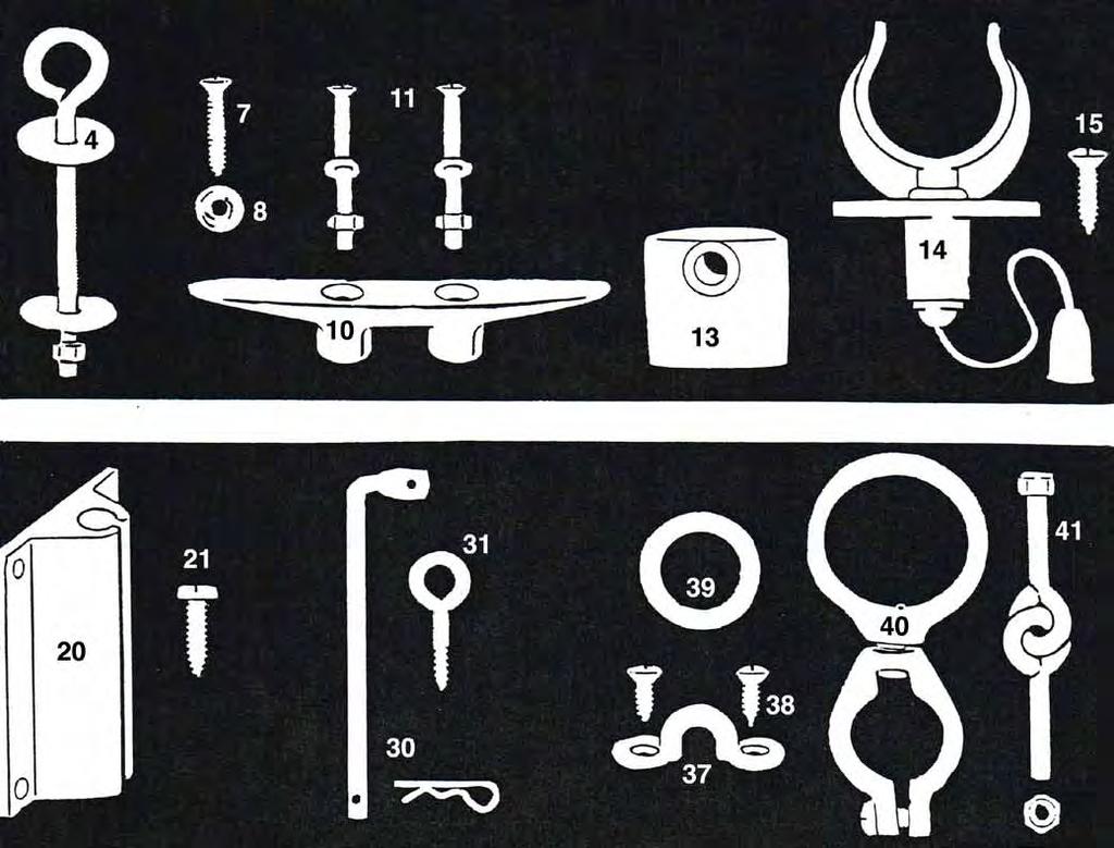 Nr. Bezeichnung Stück 1 Rumpf 1 2 Schwertkastendeckel 1 3 Schwert 1 4 Bugauge, Mutter, Scheibe 1 5 Mastducht 1 6 Spritzdeck 1 7 Blechschraube, M 3.