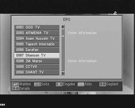 Bedienungsanleitung RSD - 7118 5.7.- EPG (Elektronischer Programmführer) Der DSR-7118 bekommt und speichert die Programminformation über die TV- und Radiokanäle.