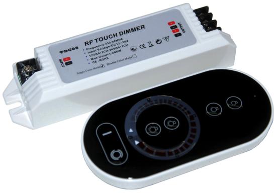 11 Funk- Dimmer Touch, 1- Kanal III zur Helligkeitseinstellung von einfarbigen LED- Streifen III 4 vordefinierte Helligkeitsstufen direkt abrufbar III stufenloses Einstellen der Helligkeit über