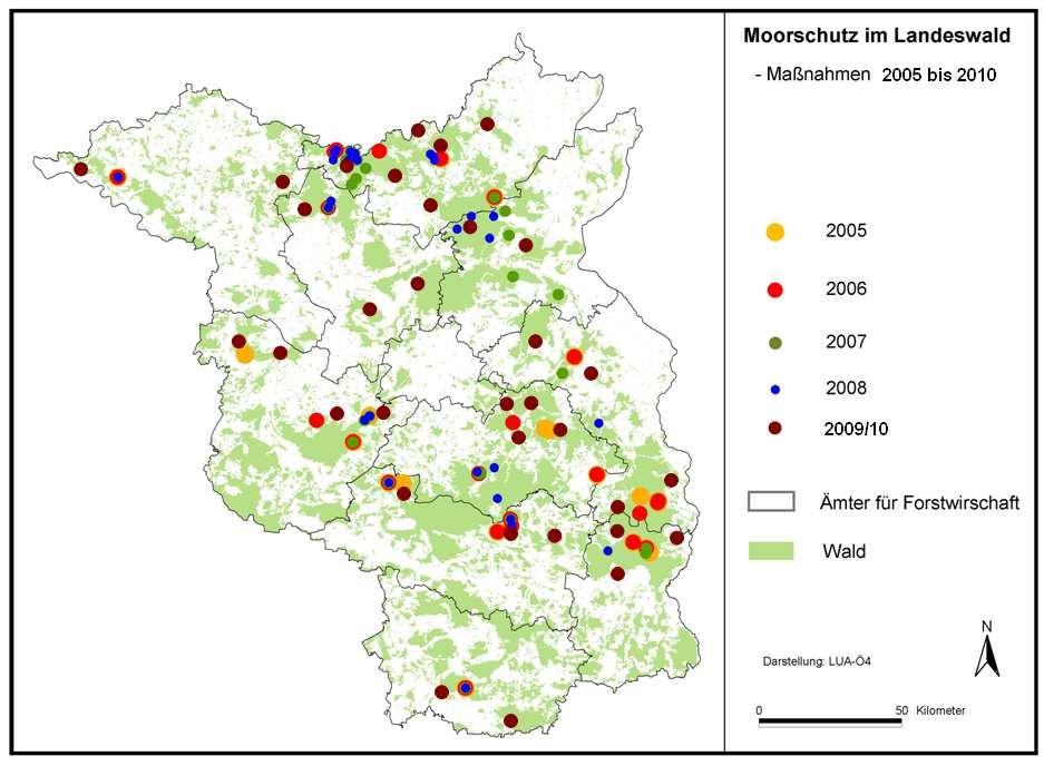 Moorschutz Waldbauliche Maßnahmen zur Verbesserung des Landschaftswasserhaushalt Moorschutz im Wald weiterhin wichtig, aber Prioritätensetzung, regionale Schwerpunkte Grundlage: Moorschutzrahmenplan