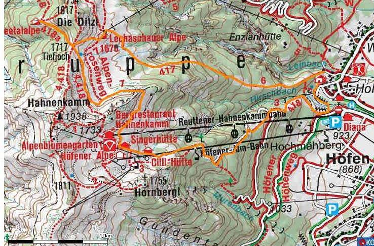 Schneetal Alm HahnenkammGipfel Startpunkt: Reuttener Seilbahnen Bergstation Zielpunkt: Talhof Gehzeit: ca.