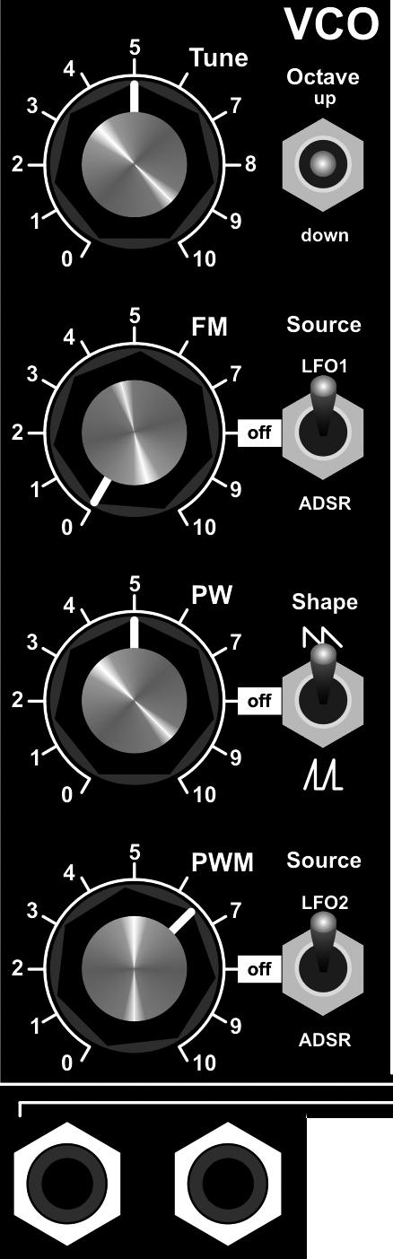 3.2. Die Module 3.2.. VCO Funktionsbeschreibung Als Signalquelle für das klangliche Rohmaterial des Dark Energy II dient der VCO oder alternativ der externe Audio-Eingang.