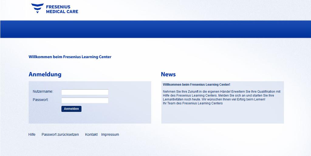 1. Wie kann ich mich im Fresenius Learning Center anmelden? Das Fresenius Learning Center ist über Intranet oder Internet verfügbar.
