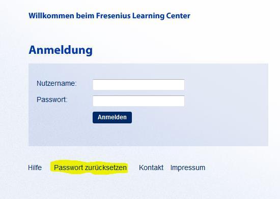Wenn Sie sich zum ersten Mal im Fresenius Learning Center anmelden, müssen Sie Ihr Passwort ändern.