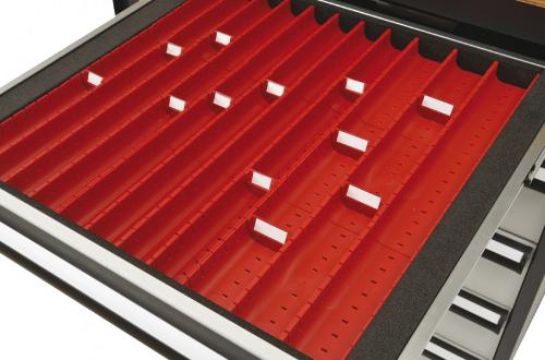 Schubladeninnenmaß 500 x 450mm Für Schubladen-Blendhöhe 50mm Aus stabilem Kunststoff (Polypropylen), Farbe: rot 3 Muldenplatten mit