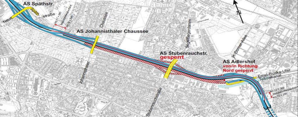 Bauabschnitt 2 Sanierung der Richtungsfahrbahn Süd (Dresden) zwischen AS Johannisthaler Chaussee und AS Adlershof.