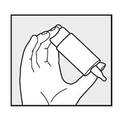 2. Halten Sie die Flasche mit der Tropferspitze nach unten, indem Sie den Daumen auf die Flaschenschulter und die anderen Finger auf den Flaschenboden legen. 3.