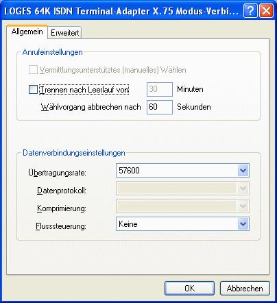 Unter Modeminitialisierung wird der String AT X3 &D0 S0=1 S20=0 S51=13 S60=2 E0 &W eingegeben. X3 muss nur eingegeben werden, wenn aus einer Nebenstellenanlage zurückgerufen wird.