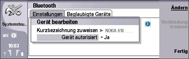 Wenn Sie diese Verbindung akzeptieren, wechselt das Nokia 9300i in den Remote-SIM-Zugriffsmodus, der durch ein SIM- Symbol angezeigt wird.