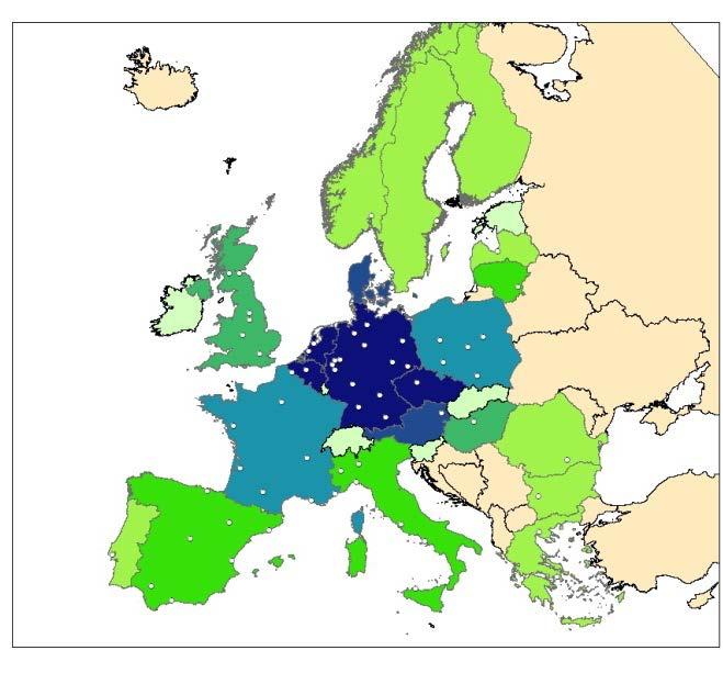 Potential der Fahrgastzahlen in Europa Verhältnis zwischen der Verkehrsanbindung und den sozioökonomischen
