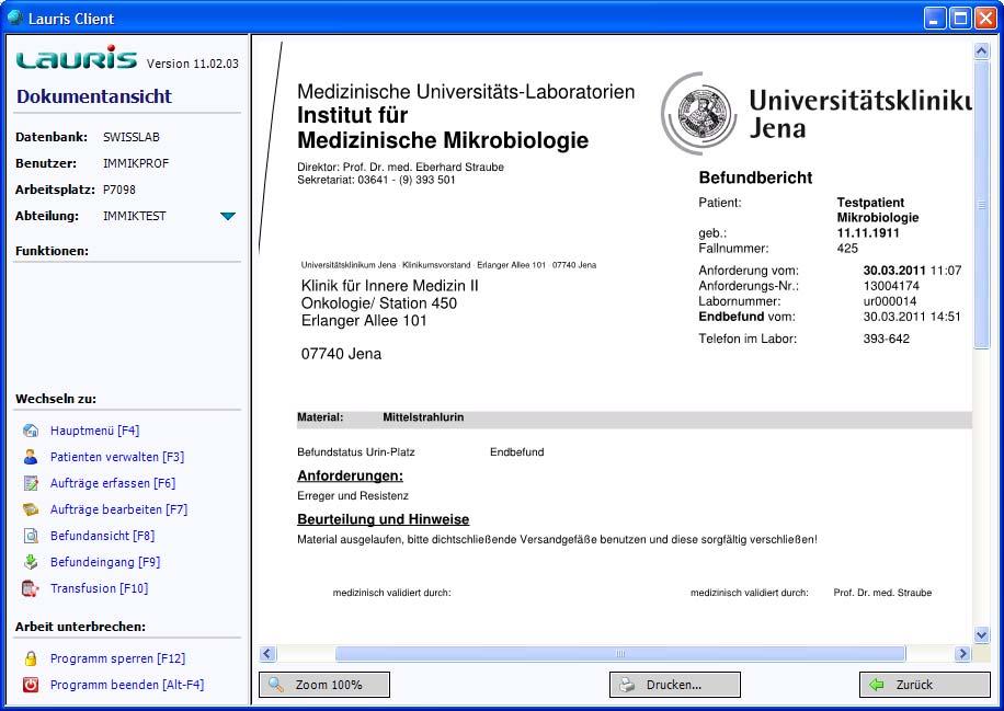 für Bakteriologie: Befundansicht über Dokumentenübersicht nutzen!