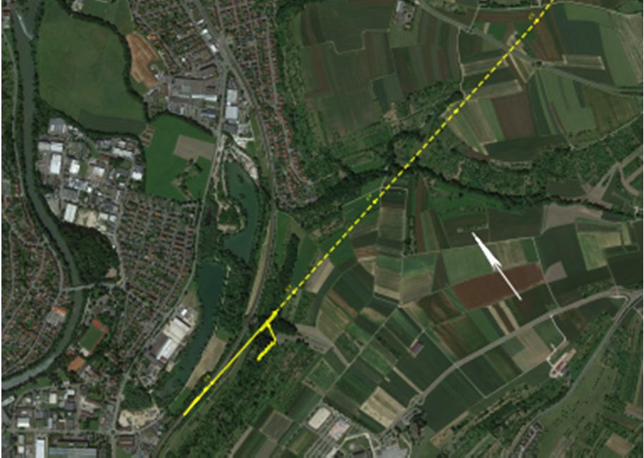 anschließend Gradientenhochpunkt Tunnelende erster Tunnel (nach ca. 1,66 km) Überquerung Talbach mit Brücke Zweiter Tunnel (ca.