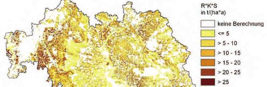 Bodenerosion in Bayern 13 Abb. 6: Erosionsatlas: natürliche Erosionsdisposition der Ackerfläche in Bayern (ohne Hopfen, Wein; LfL, Brandhuber, Stumpf) Er dient u. a.