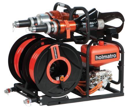 Holmatro Rettungsgeräte neue 5000 Serie SR 32 DC 2 Holmatro E-Hydraulikpumpe 2x20m 3-stufige axiale Hydraulikpumpe mit 2 Anschlüssen für gleichzeitigen Betrieb von 2 Hydraulikgeräten, aufgebaut auf