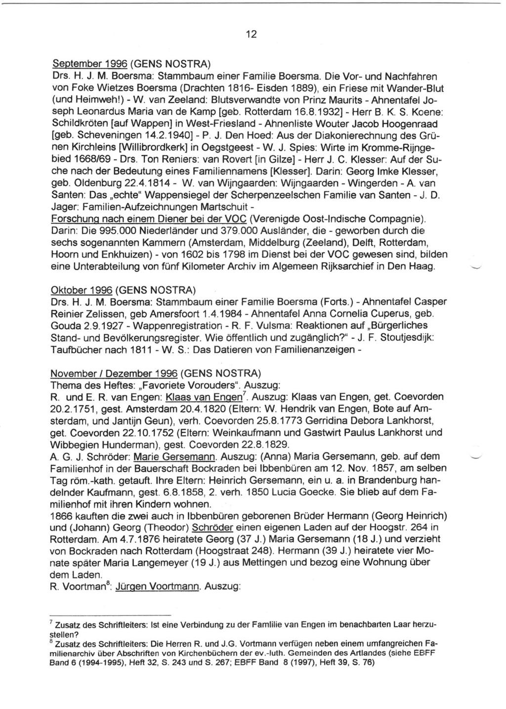 12 September 1996 (GENS NOSTRA) Drs. H. J. M. Boersma: Stammbaum einer Familie Boersma.