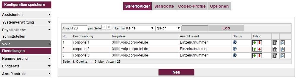 1 Konfigurationshilfen bintec elmeg GmbH Abb. 8: VoIP->Einstellungen->SIP-Provider Im nächsten Schritt wird beschrieben, wie die Rufnummern als externe Anschlüsse eingerichtet werden.