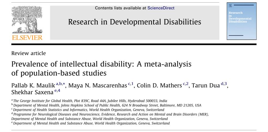 The prevalence of intellectual disability across all 52