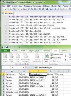 Wählen Sie dazu einfach den Button "Export (*.csv)" im "Home" Menü. Mit "Import (*.csv)" können Sie extern erstellte *.csv Dateien einlesen und im CarOrganizer weiterverwalten. Das Dateiformat *.