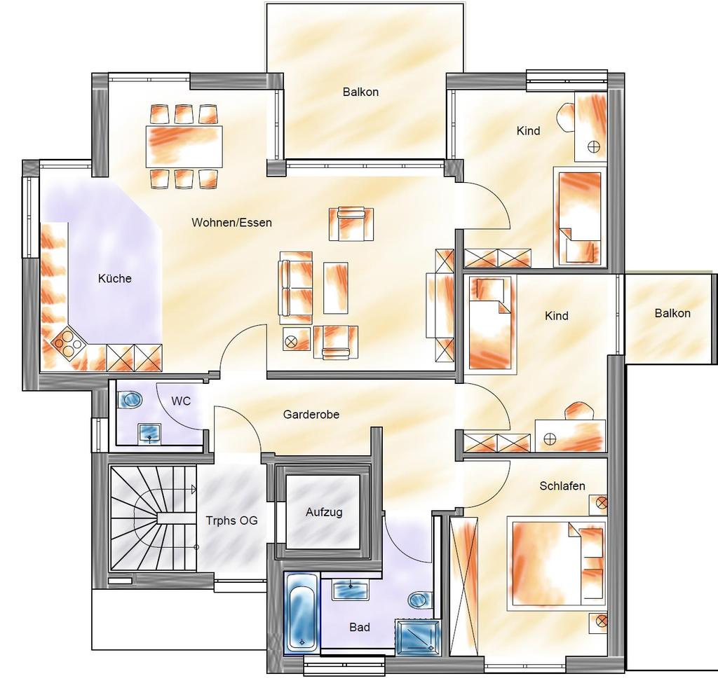 best view Wohnung 5 Obergeschoss links- (Grundriss nicht maßstabsgerecht) Wohnen/Essen 35,19 m² Küche 10,67 m² Balkon (Grundfläche 12,98m²) 6,49 m²