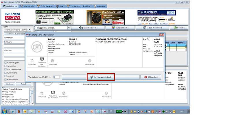 Protection Home Use Lizenzen Markieren Sie nun die gewünschte Line (im obigen Bild 12594L1, Endpoint Protection Express Band A, 12