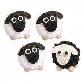 Dazu einfach Wolle um Pappscheiben wickeln und schon sind ein kleines Küken und ein lustiges Schaf
