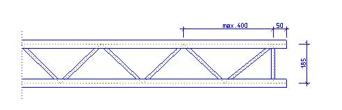 2. Traversengeometrie Höhe a = 8,00 cm Breite b = 8,00 cm max. Winkel der vertikalen Diagonalen 38,6 min. Winkel der vertikalen Diagonalen 33,5 e = 4,0 cm max. Länge freier Druckgurt l D = 19,5 cm 3.