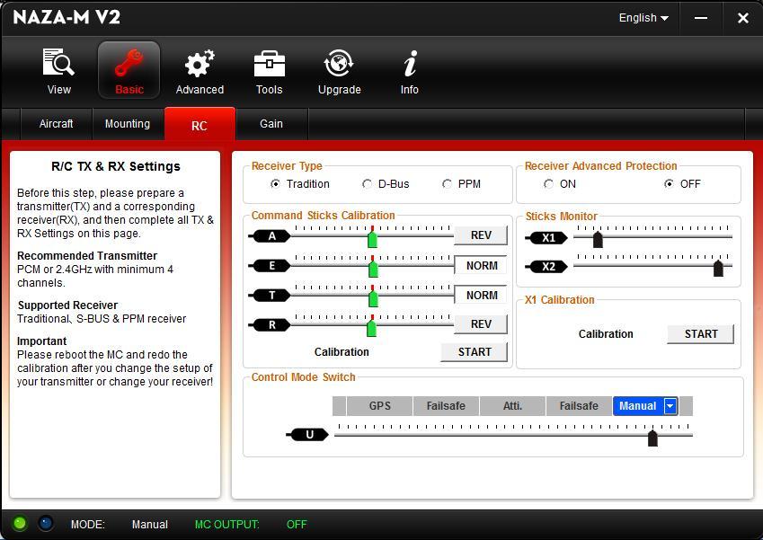 Sender- / Empfänger-Einstellungen und Schalter-Feineinstellungen Als erstes sollte eine Sender-Kalibration gemacht werden.