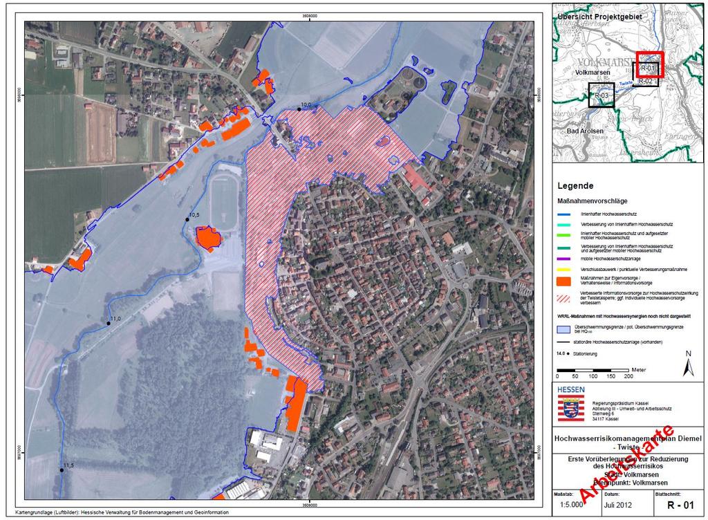 Hochwasserrisikomanagementplan Diemel/Weser in Hessen Ka itel 4 Aufgrund der guten Resonanz wurden die einzelnen Karten in überarbeiteter Form nach Beendigung des Abstimmungsprozesses als Titelblatt