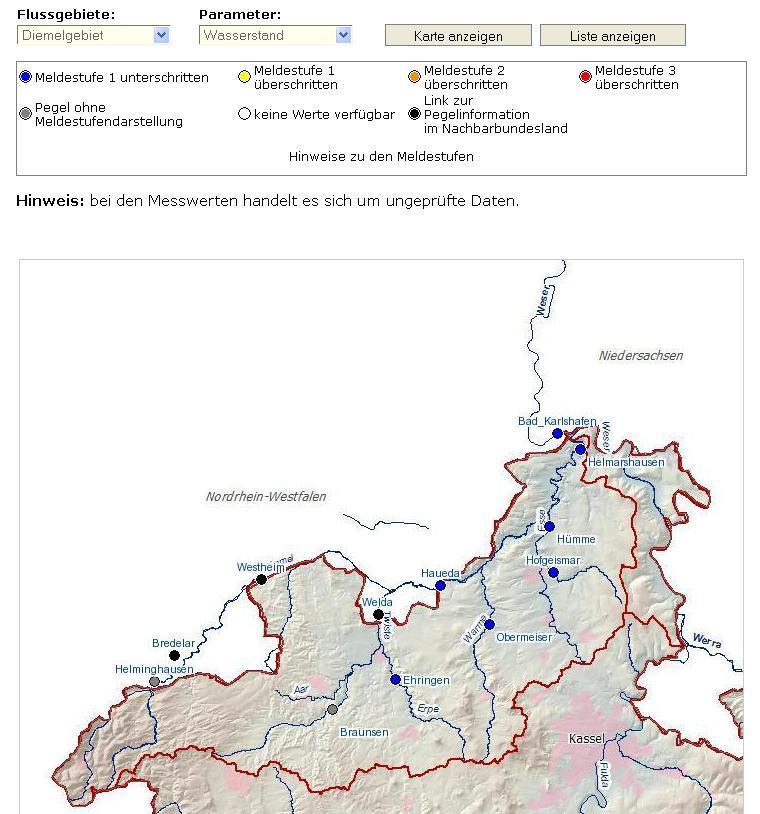 Hochwasserrisikomanagementplan Diemel/Weser in Hessen Ka itel 3 Als Hintergrundinformationen sind darüber hinaus die Stammdaten der Pegel und Niederschlagsmessstellen, die hydrologischen Hauptzahlen